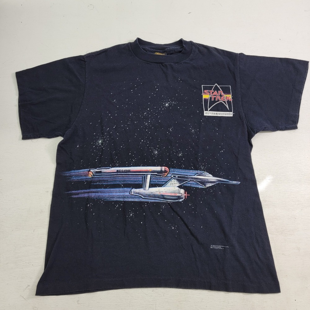 VTG 1991 Star Trek All Over Print AOP 25th Anniversary Shirt Changes Tag‎ Size L